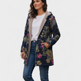 Annie | Marineblauwe Mantel met Bloemenpatroon