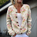 Lieke | Cardigan met roze bloemen en groene blaadjes