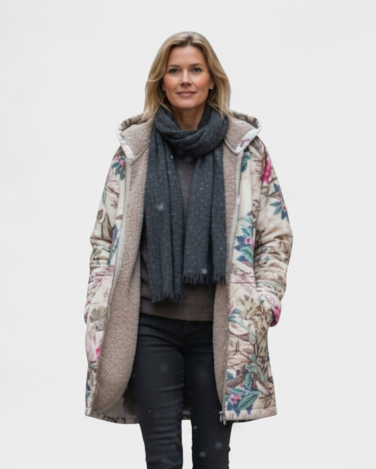 Tineke | Pastelkleurige fleecejas met botanisch patroon