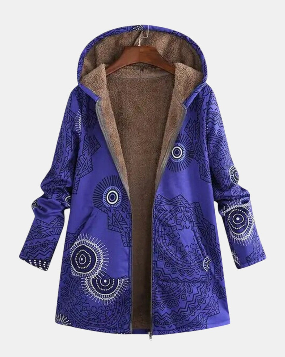 Elsbeth | Marineblauwe fleece hoodie met Mandala-patroon