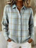 Sophie | Hemelsblauwe geruite cardigan met knopen