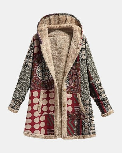 Gerda | Bordeauxrood Sherpa-Mantel met geometrisch patroon